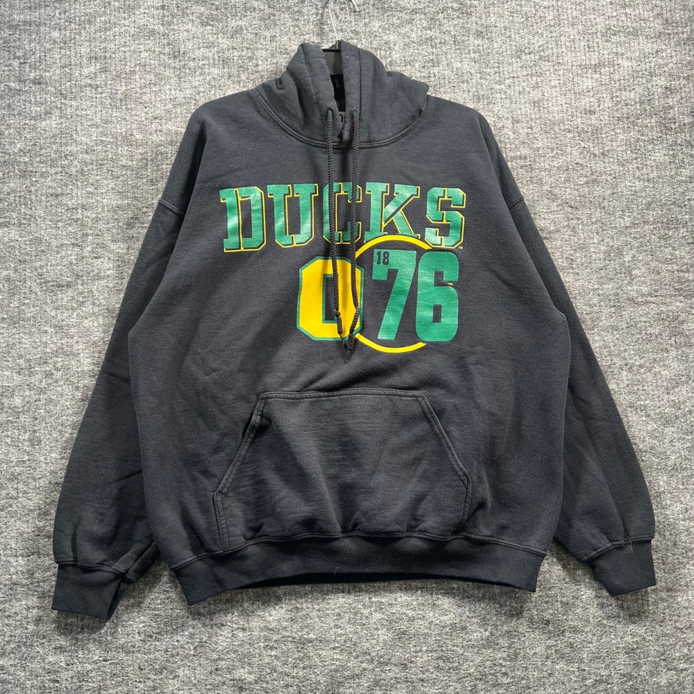 Gildan Heavy Blend Oregon Ducks 76 Hoodie Black Graphic Sweatshirt Mens Large
